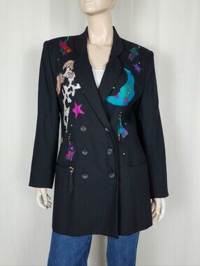 Vtg 90s Christine Seigneuret Art to Wear embellished wool blazer M/L